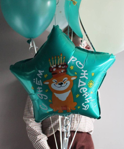 Шар фольга звезда 18" "С днём рождения", пёс