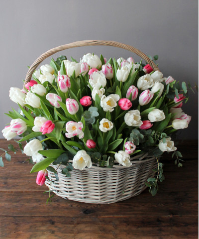 101 тюльпан в корзине №1101