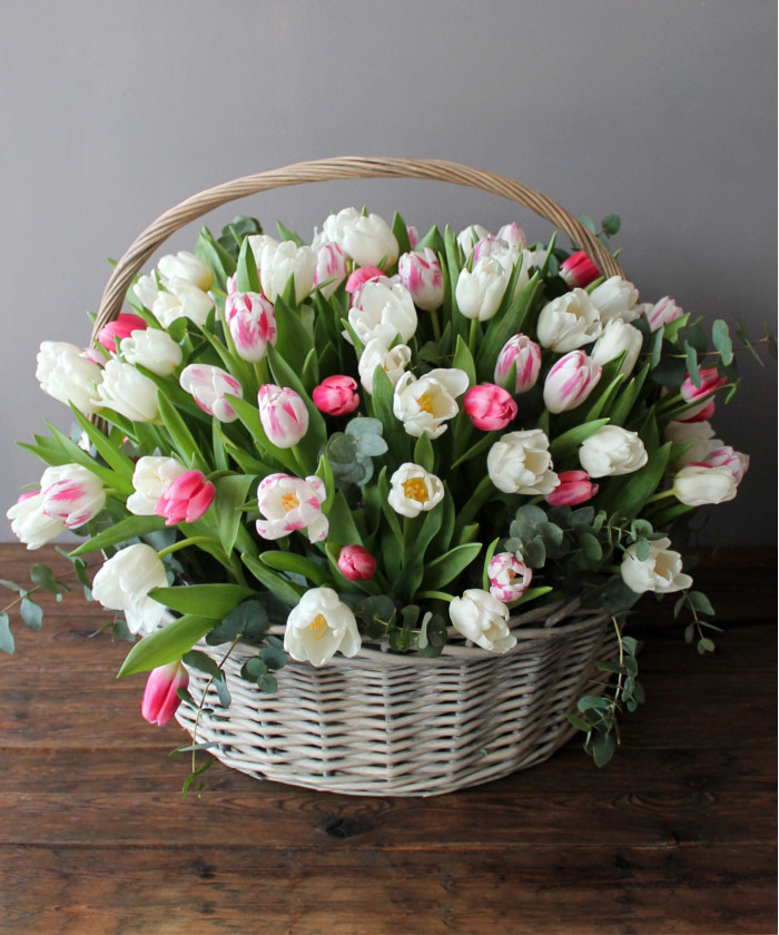101 тюльпан в корзине №1101