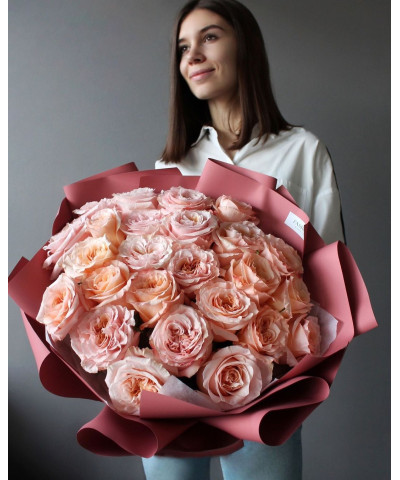 25 персиковых роз Шиммер №3104