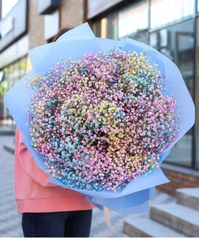 19 гипсофилы Рейнбоу в букете "Цветные облака" №3223