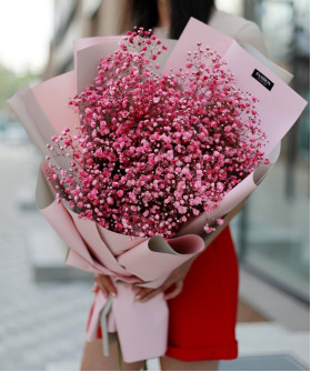 7 веток розовой гипсофилы в букете "Мерцание" №2496