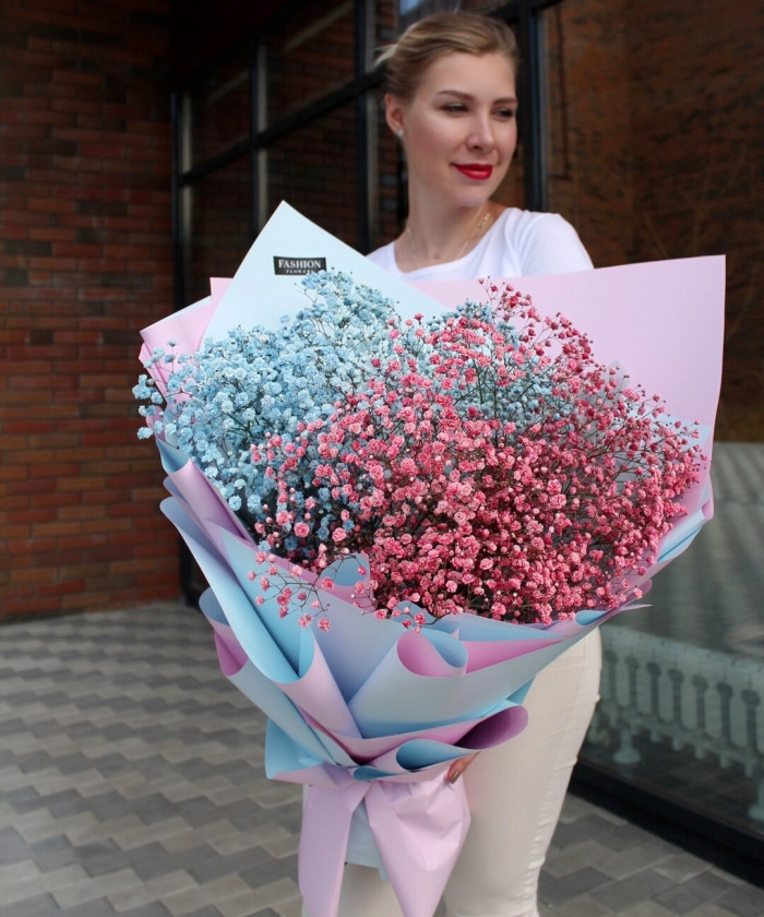 15 веток розово-голубой гипсофилы №5998