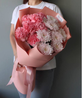 Розовые диантусы и хризантемы "Мейт" №2041