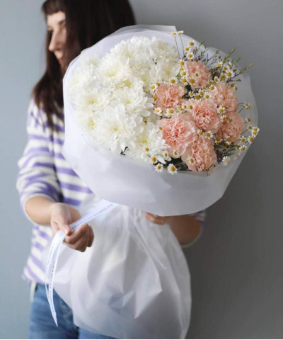 Хризантема и танацетум в букете "Медовые облака" №6213