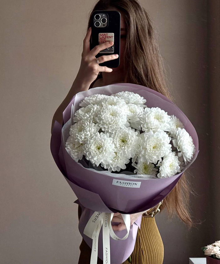 5 белых кустовых хризантем Алтай №2276