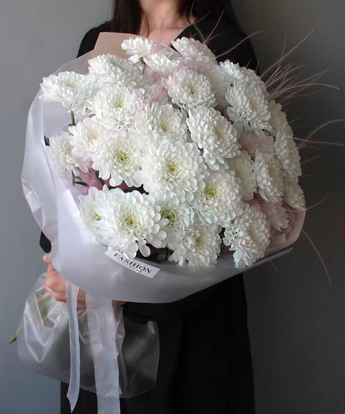 9 белых кустовых хризантем Алтай и стифа №5893