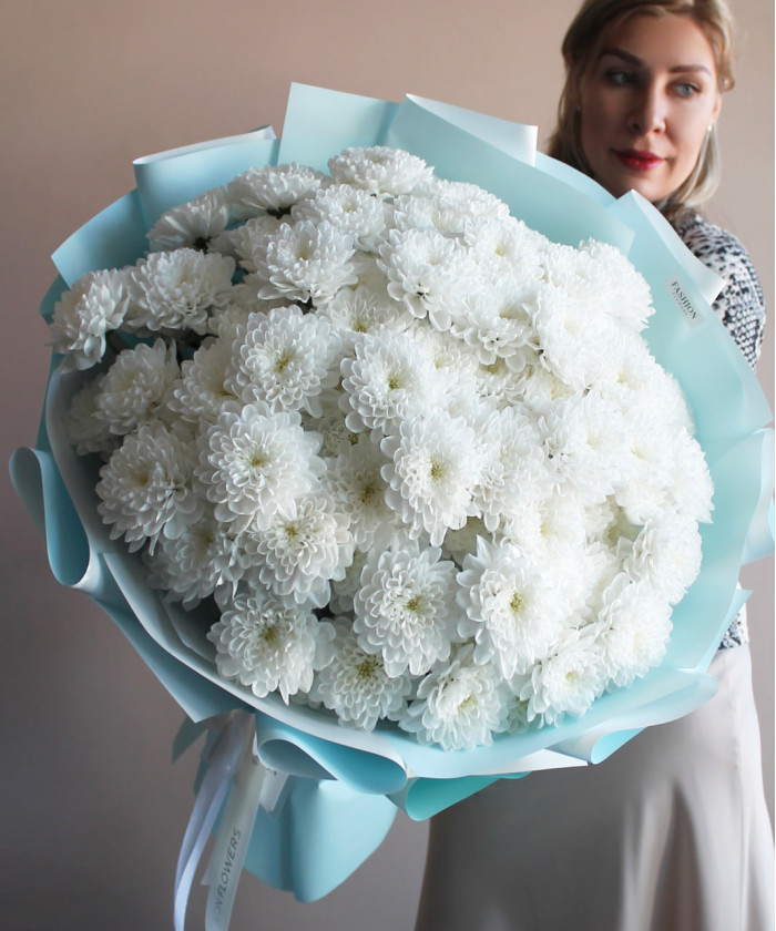 19 белых кружевных хризантем №2977