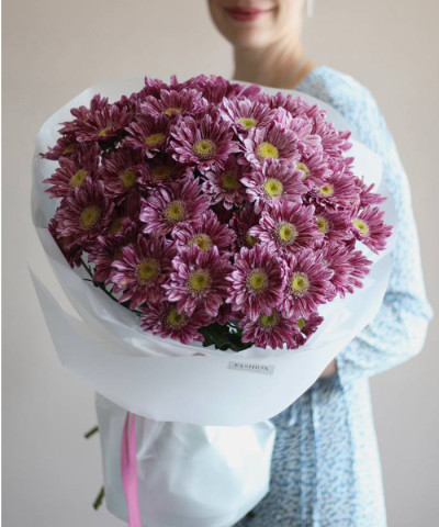 9 розово-сиреневых хризантем Серенити №3688