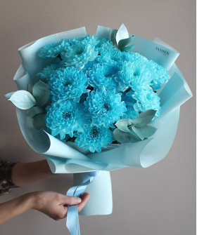 3 акварельные голубые хризантемы №6756