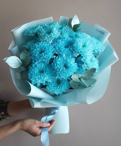 3 акварельные голубые хризантемы №6756