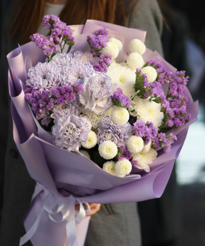 "Лиловое очарование" авторский букет с лавандовой статицей №5963