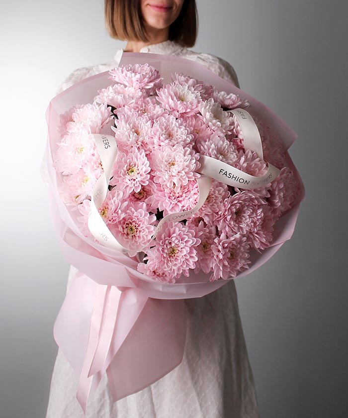 9 хризантем Алтай пинк в букете 