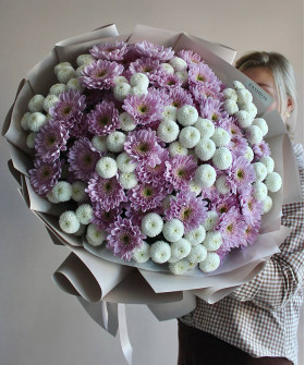 25 бело-розовых хризантем Ньютон и Оптимист №5667