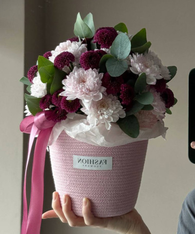 "Пурпурная гармония" Помпонные сантини Пурпетта и хризантема Алтай №6834