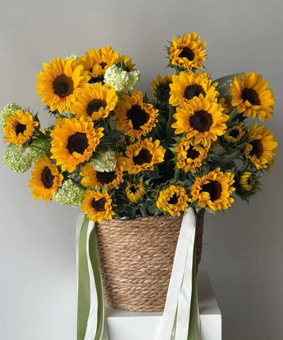 "Ты моё солнце" солнечные подсолнухи в корзине №434