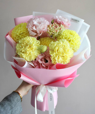 "Мармелад" букет с эустомой и георгинами №6548