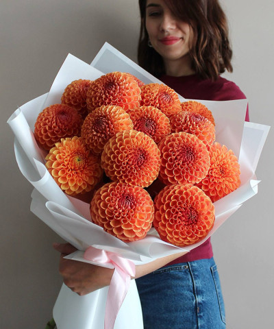 "Закатное солнце в ладонях" 15 георгин Оранж №6575