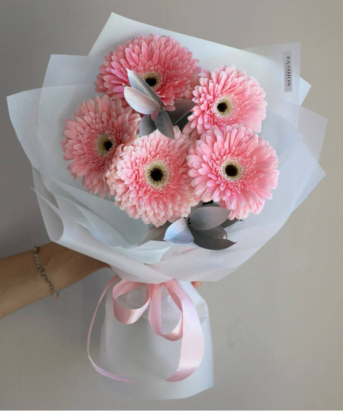 5 розовых гербер Грейсленд №8374