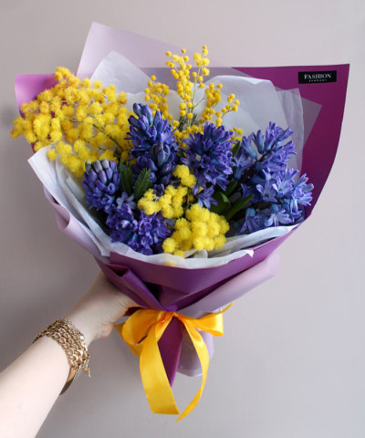 Мимоза и весенние гиацинты Дельф блю №6832