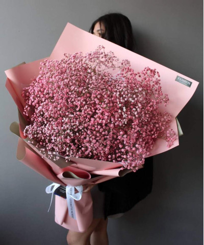 21 ветка розовой гипсофилы в букете "Облако" №8455