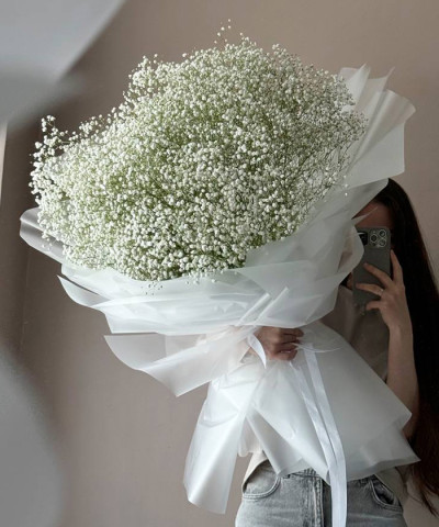 23 ветки белой гипсофилы Экселенс в большом букете №3563