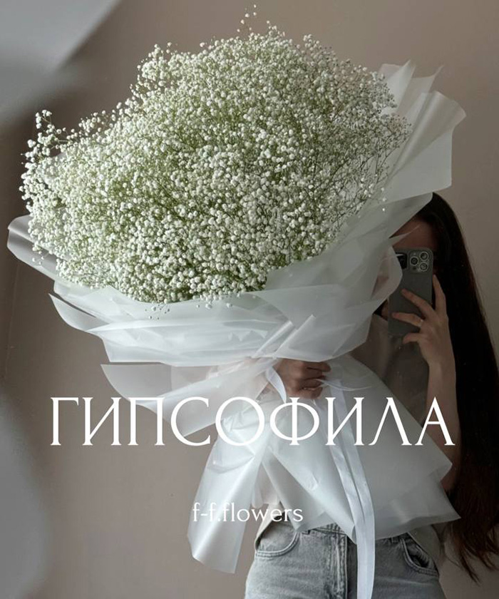 23 ветки белой гипсофилы Экселенс в большом букете №3563