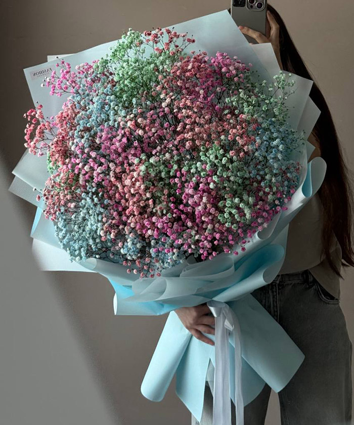 25 гипсофилы Рейнбоу в большом букете №3651
