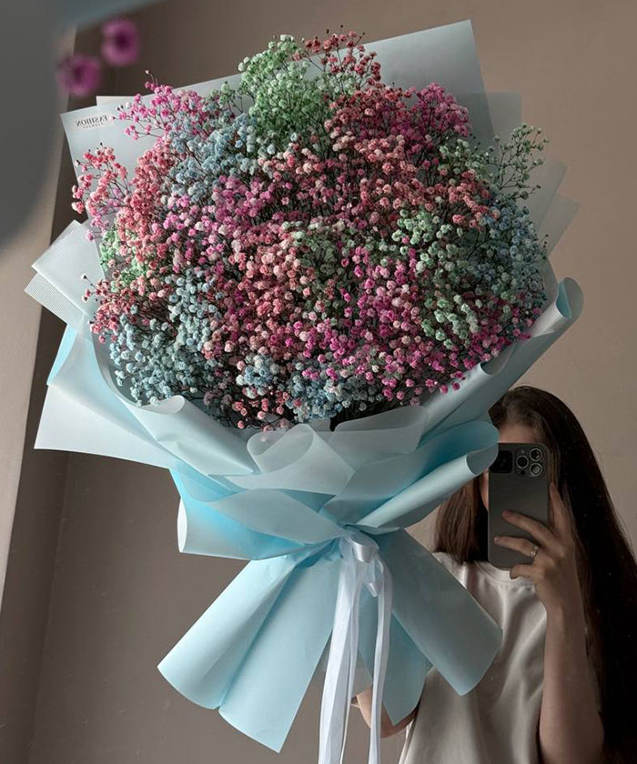 25 гипсофилы Рейнбоу в большом букете №3651