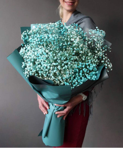 11 веток голубой гипсофилы в букете "Воздушные облака" №4914