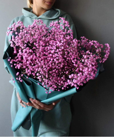 11 веток розовой гипсофилы в букете "Розовая дымка" №4686