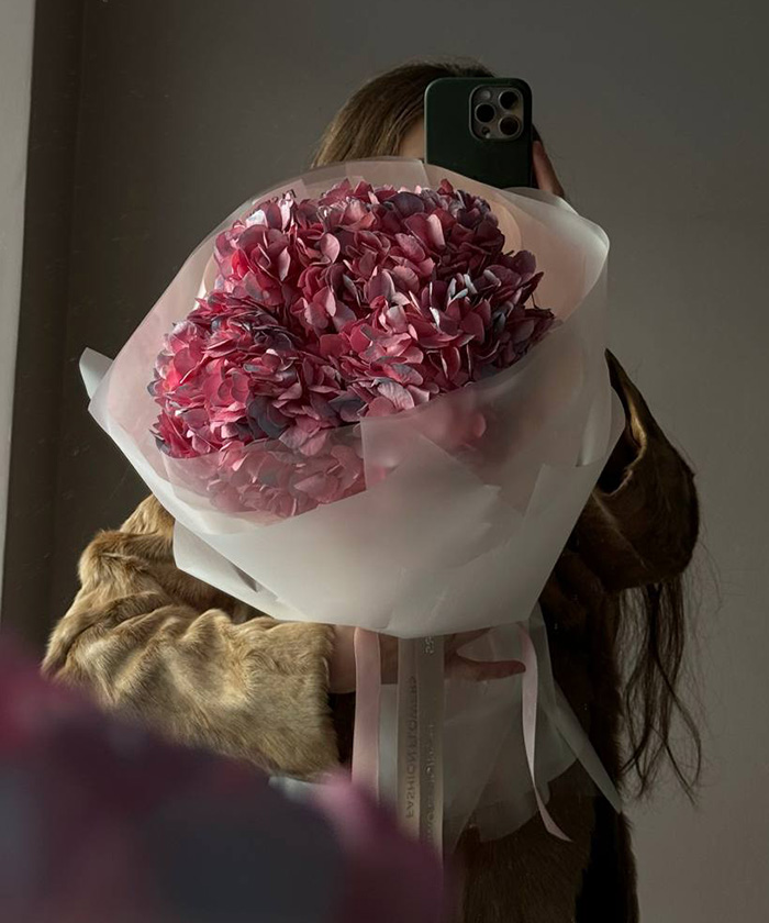 5 розовых гортензий Колумбия в фирменной упаковке №4550