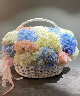 Гортензии в корзине "Самоцветы" №5579