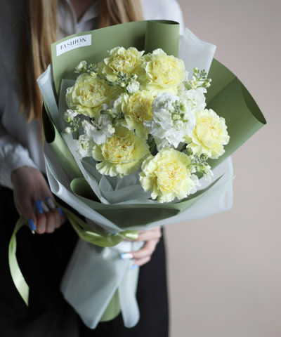 Белая маттиола и лимонные диантусы №4534