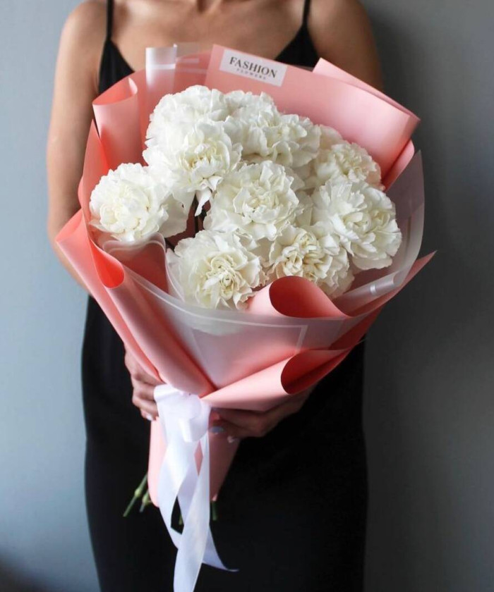 11 белых диантусов Полар Рут №3485