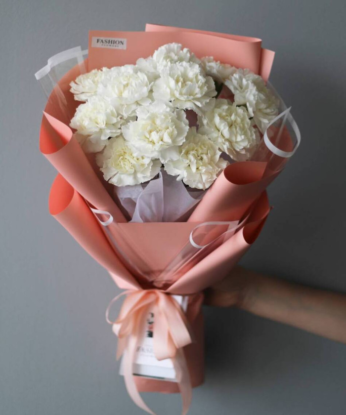 11 белых диантусов Полар Рут №3485