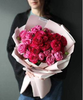 Розовые кустовые розы, 7 шт. №2803