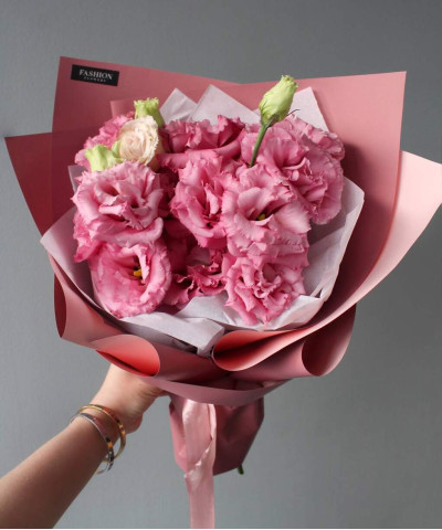 5 веток розовой эустомы в букете "Пинк" №4881