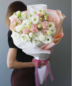 11 веток белой и розовой эустомы №5787