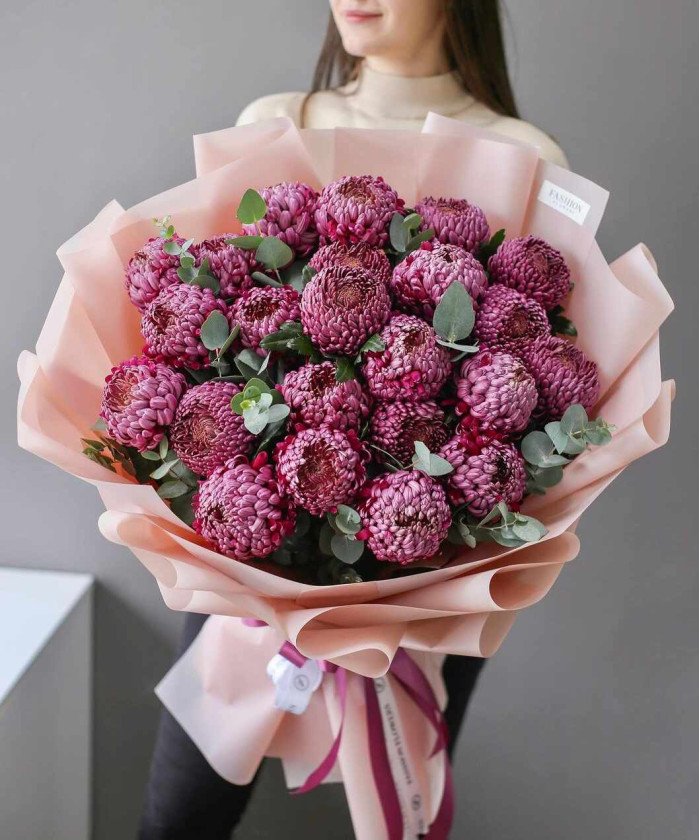 23 хризантемы Бигуди перпл в букете 