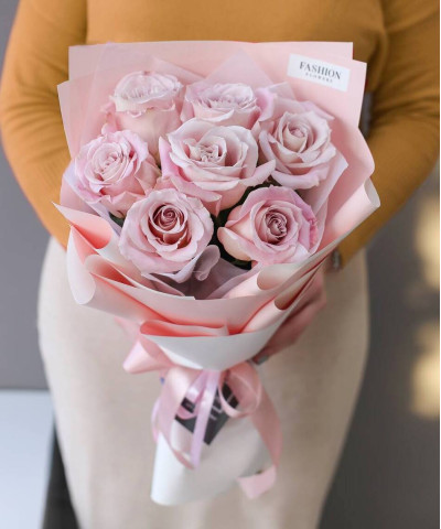 7 розовых роз №2935