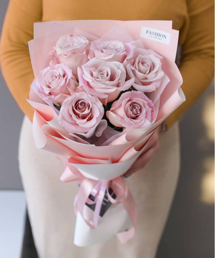 7 розовых роз №2935