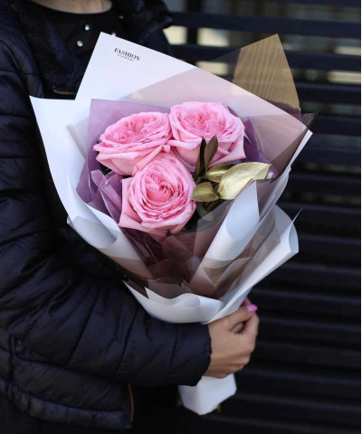 3 пионовидные розовые розы Пинк Охара №2150