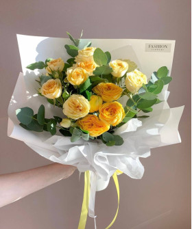 Лимонные кустовые розы №2133