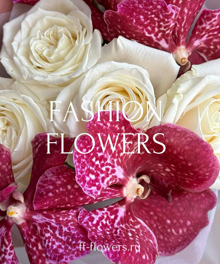 Букет из сливочных роз и орхидей Ванда №7675