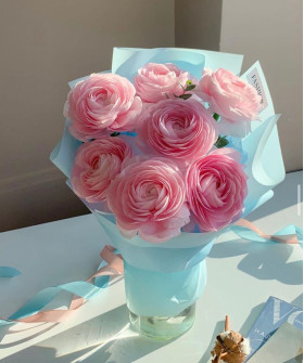 7 розовых ранункулюсов Леди №2283