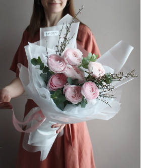 7 розовых ранункулюсов Леди в букете "Ты прекрасна!" №5741