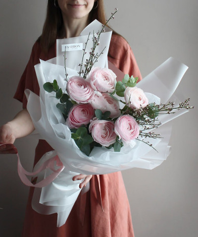 Розовые ранункулюсы Леди в букете "Ты прекрасна!" №5741