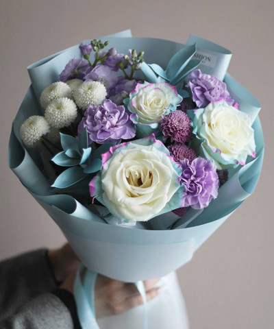 "Туманность Юникорн" букет с розами Тинтед №4646