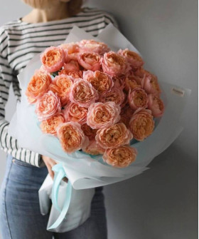 9 персиковых пионовидных кустовых роз Джульетта №8400